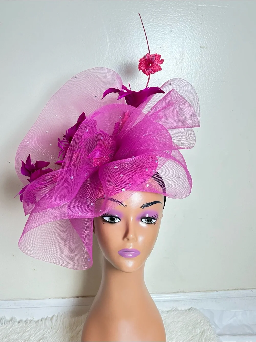 Fuchsia Floral Fascinator Hat for Women - Statement Occasion Headpiece